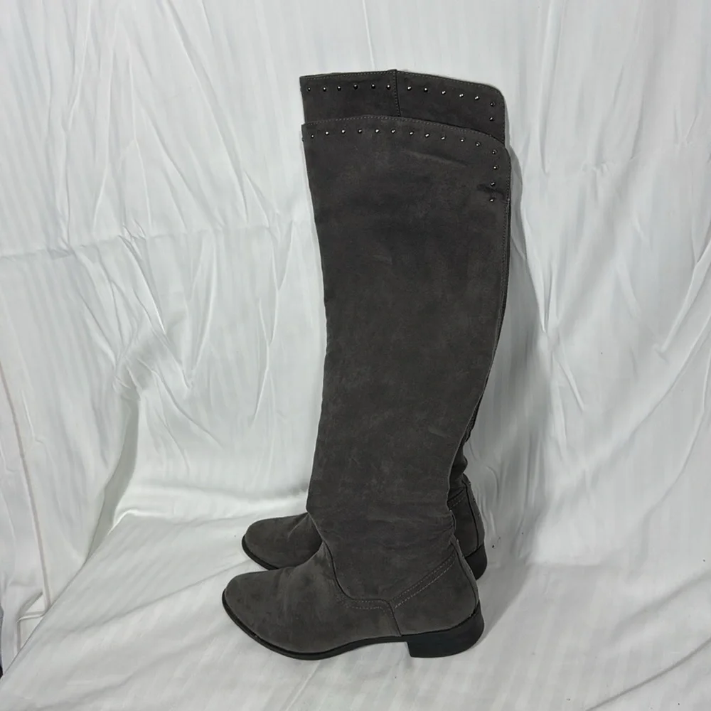 Lime Light Joaquin Faux Suede Studded Knee High Tall Gray Riding Boots Size 8
